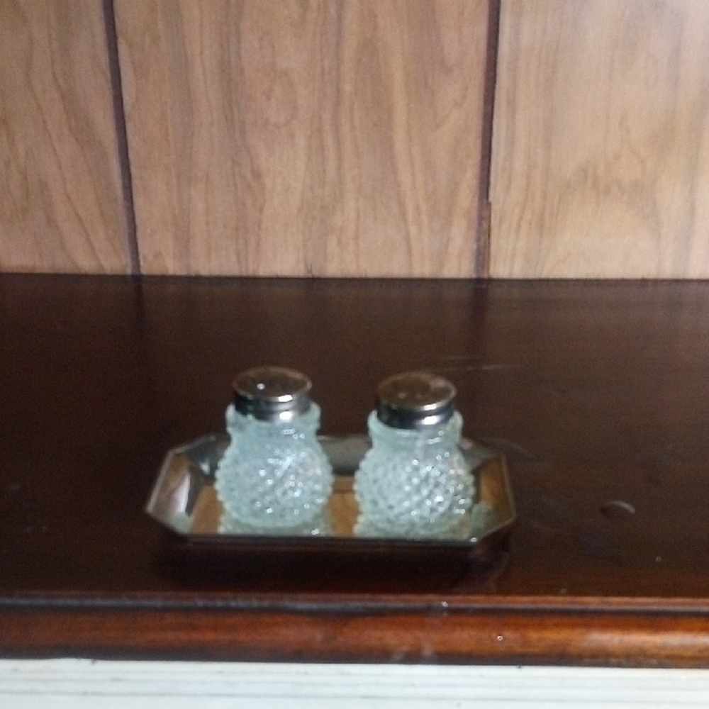 Vintage Glass Salt and Pepper Shakers with Tray